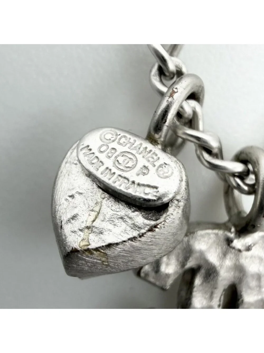 Chanel Necklace Heart CC Logo Rhinestone Silver